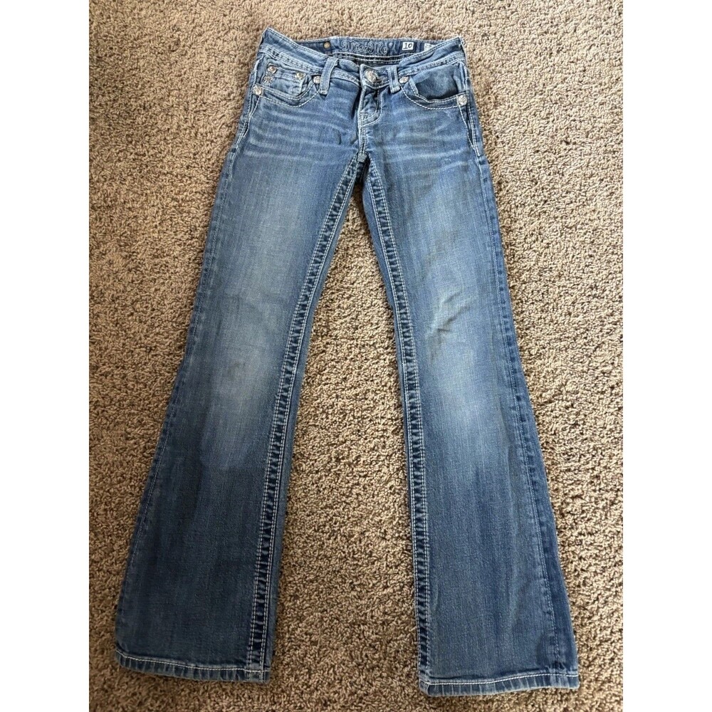 Miss Me Jeans Youth Girls Size 10 Embellished Denim Distressed Jeans Bootcut